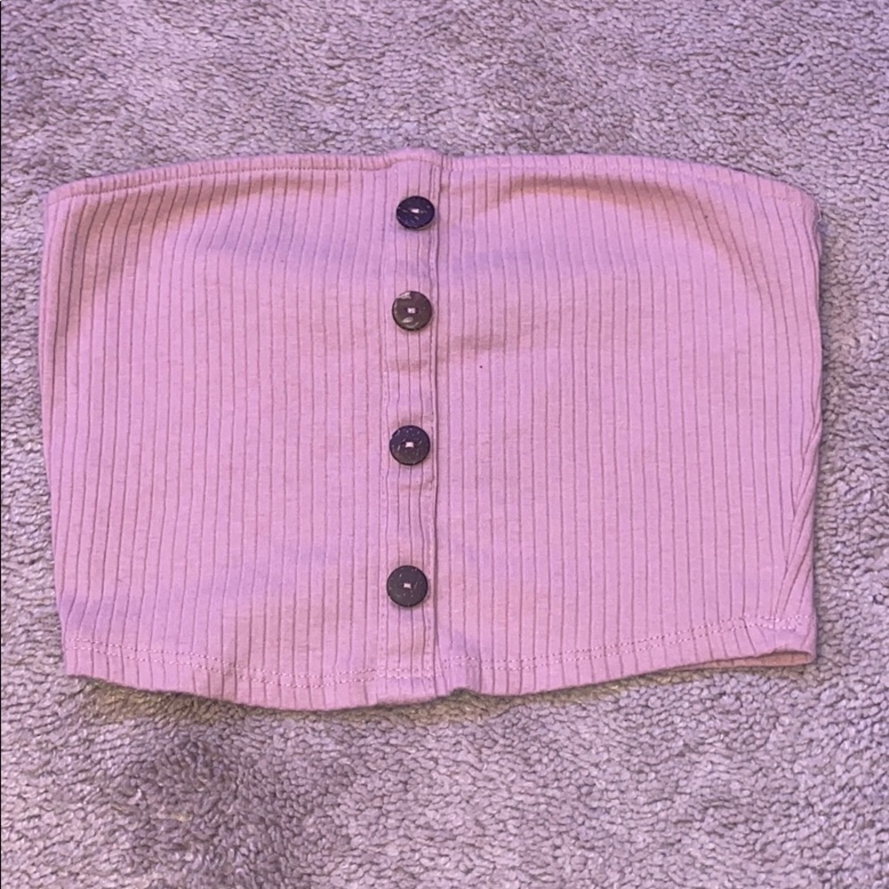Pink Ribbed Button Tube Top